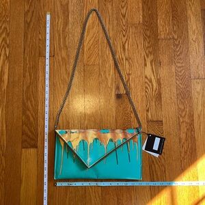 Kent Stetson Dripping in Gold Asymmetrical Cross Body Clutch Poor Condition